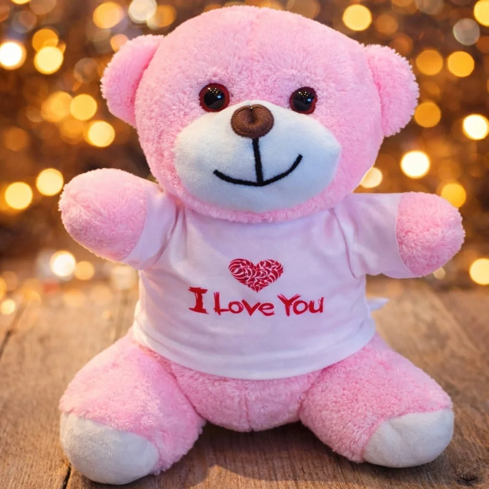 I Love You Tişörtlü Pembe Peluş Ayıcık