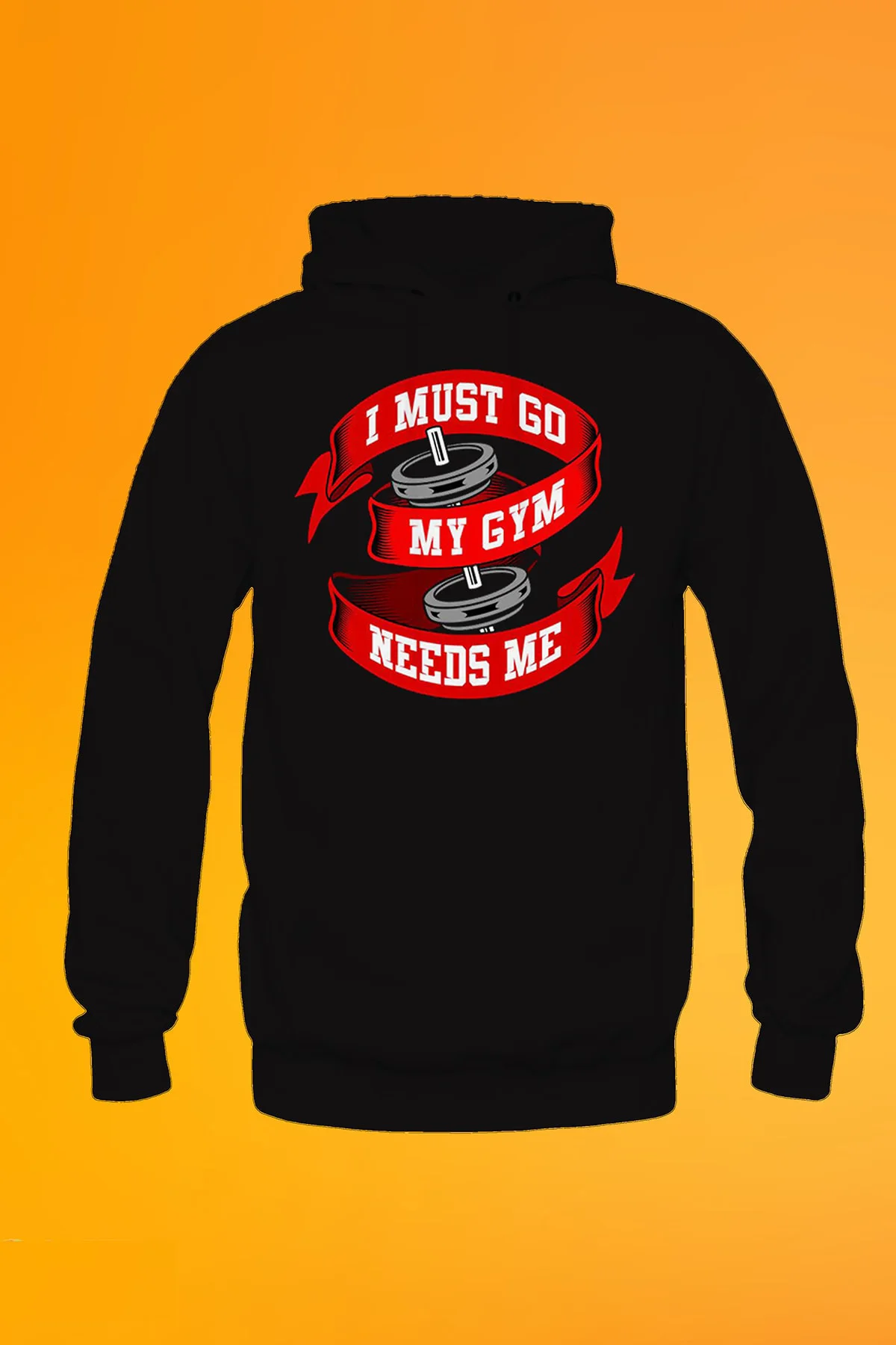 I Must Go To Gym Baskılı Siyah Kapşonlu Sweatshirt Hoodie