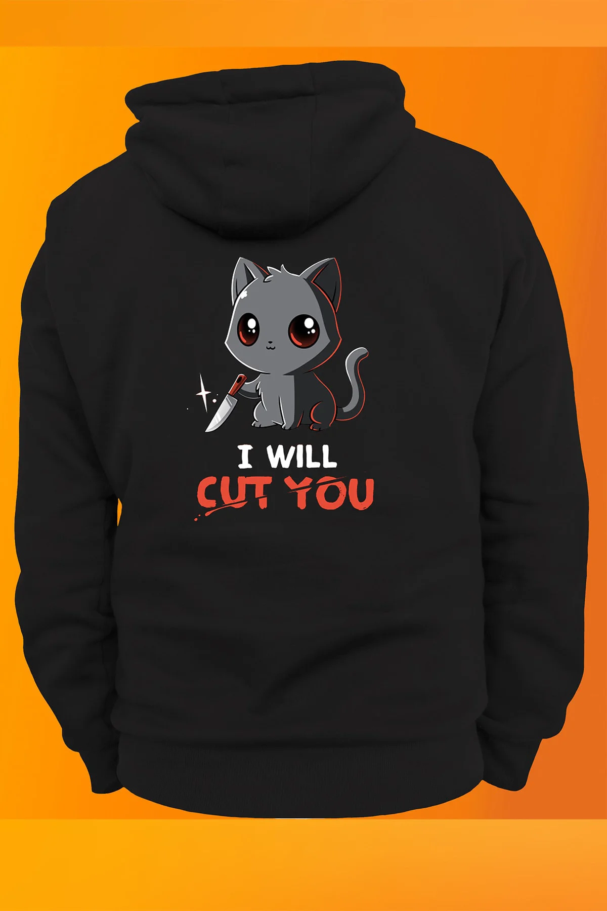 I Will Cut You Baskılı Fermuarsız Kapüşonlu Sweatshirt