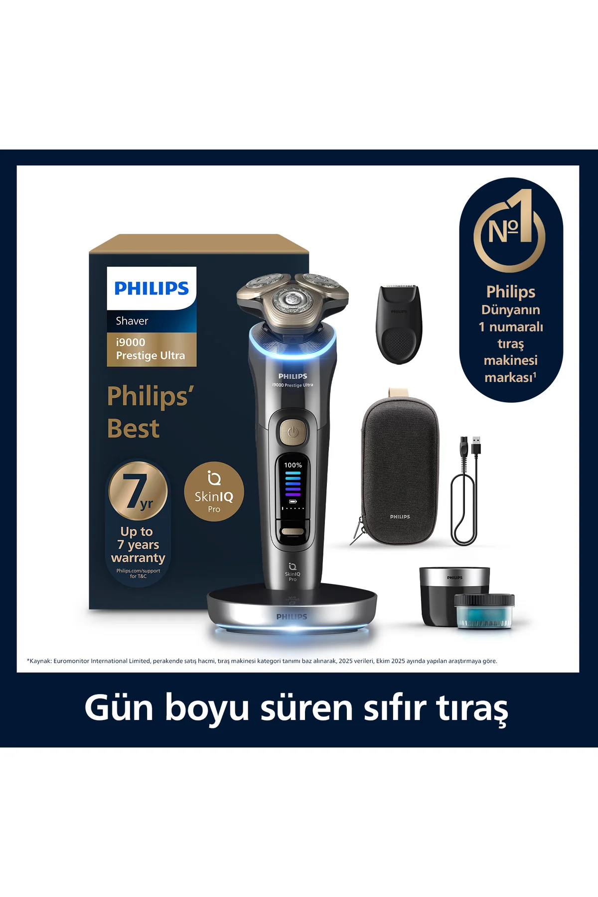i9000 Ultra SkinIQ Islak&Kuru Tıraş Makinesi, 360 başlıklar, Şarj