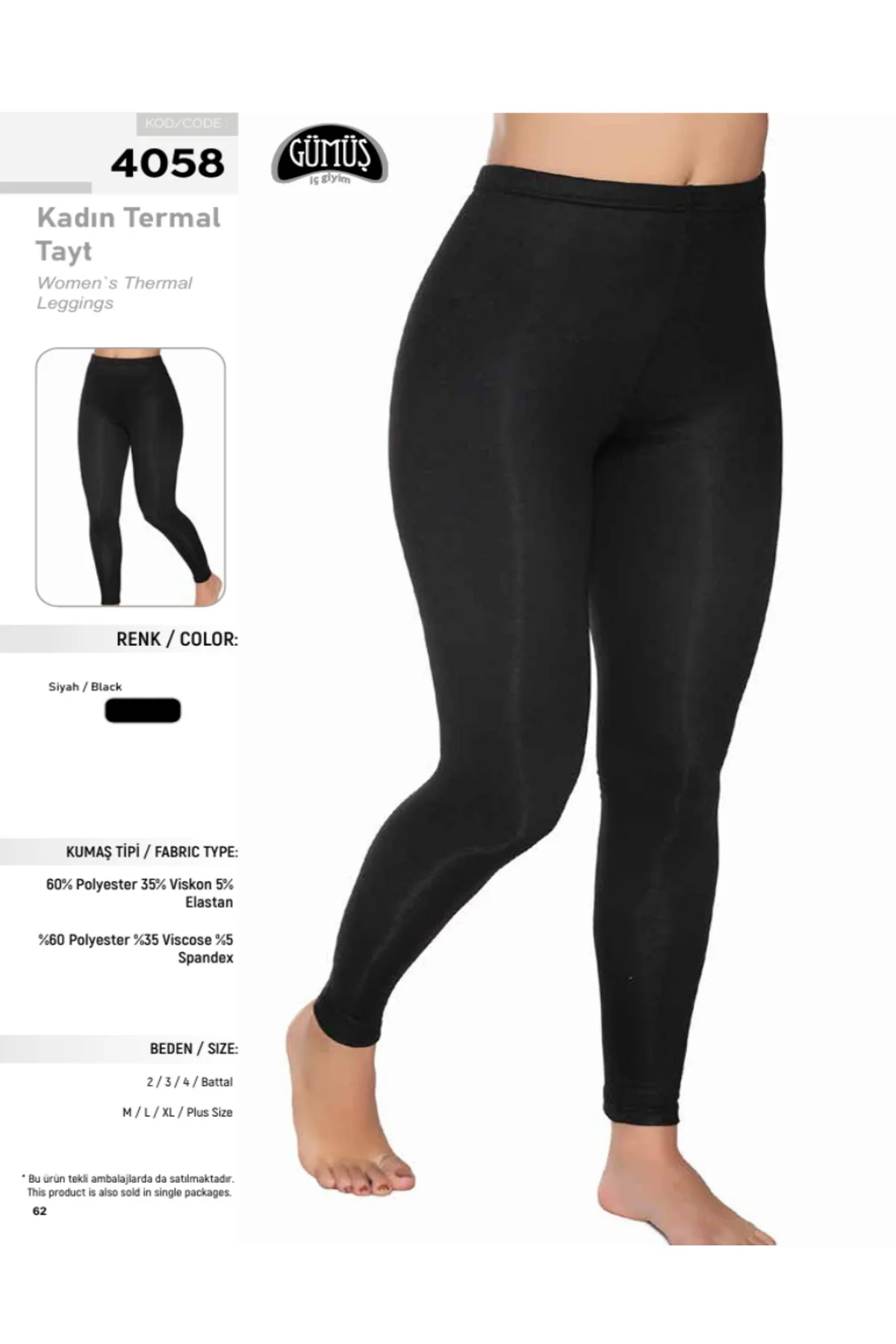 İç Giyim (1 ADET) GÜMÜŞ TERMAL UZUN TAYT