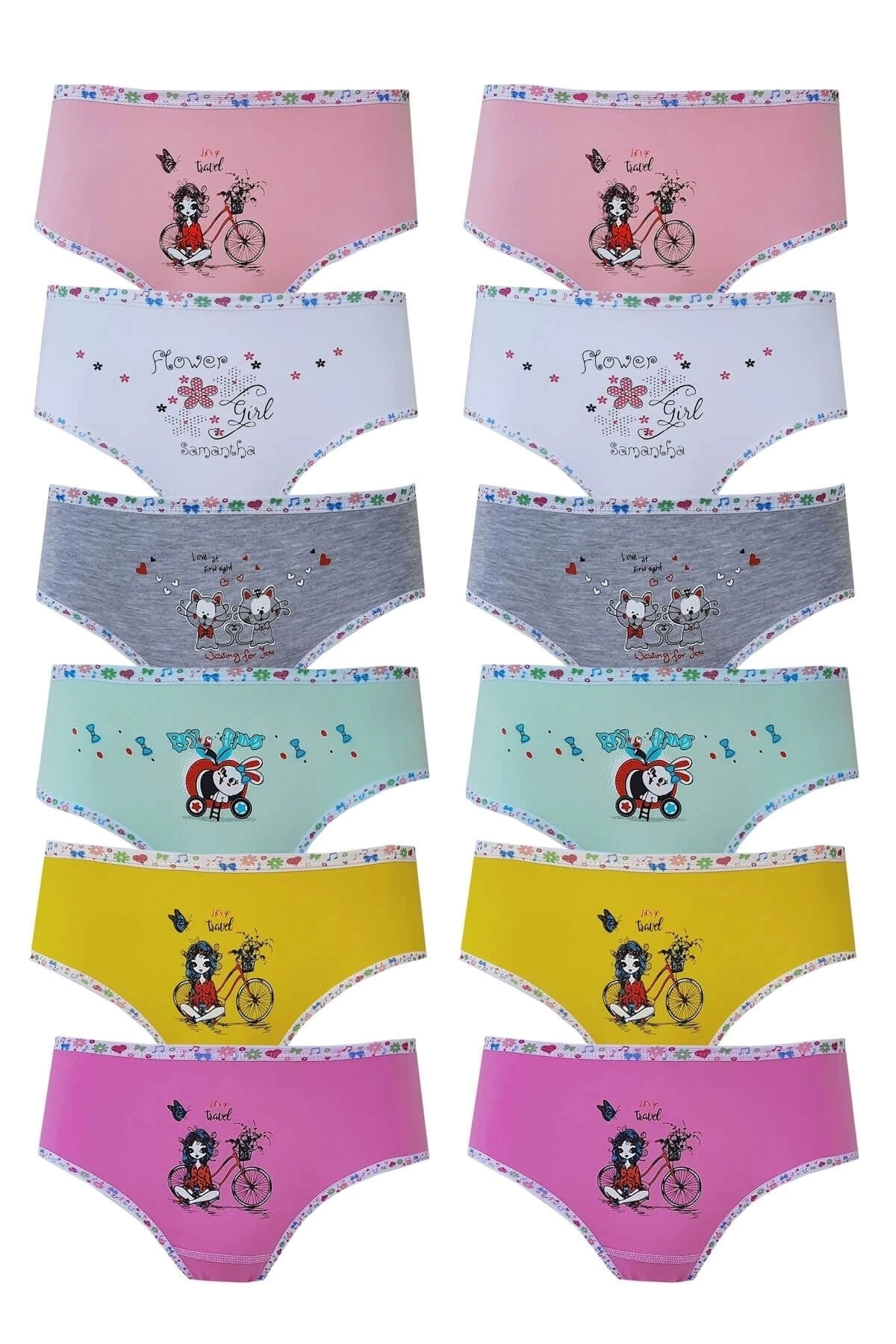 Iç Giyim 12li Kız Çocuk Baskılı Renkli Külot Likralı Slip