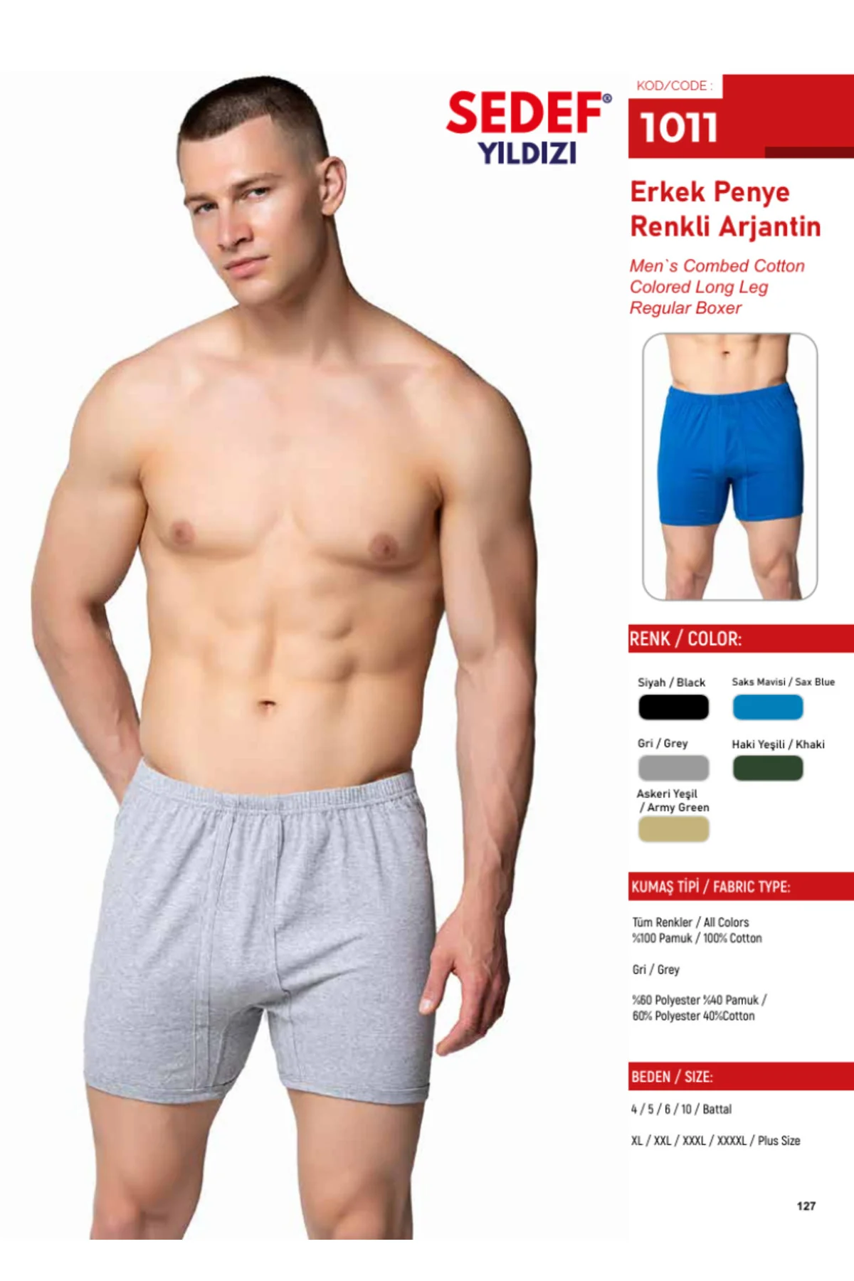 İç Giyim (6 Adet) %100 Pamuk Erkek Penye Paçalı Boxer Külot (ARJANTİN)