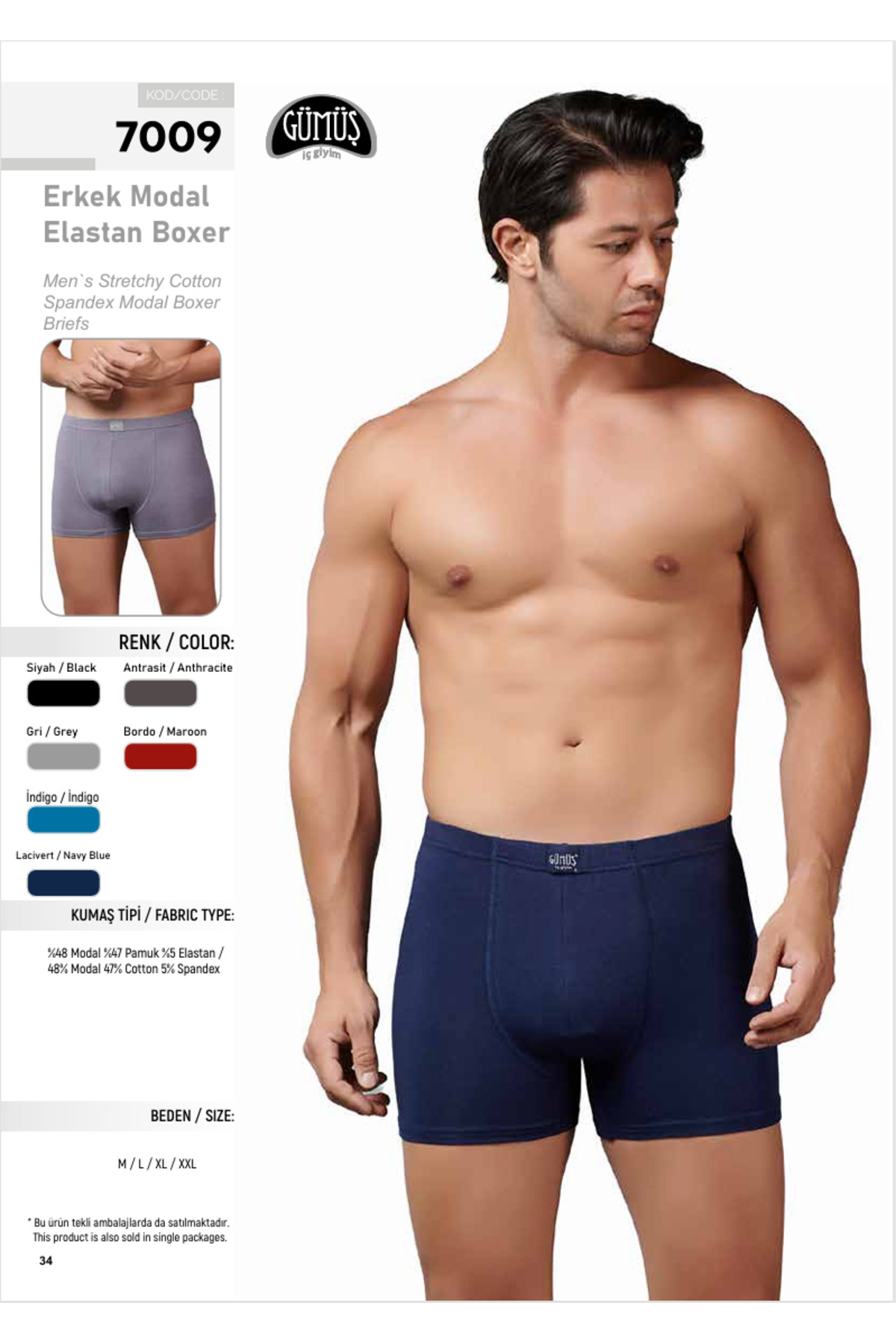 İç Giyim (6 Adet) GÜMÜŞ Erkek Modal Lüx Boxer