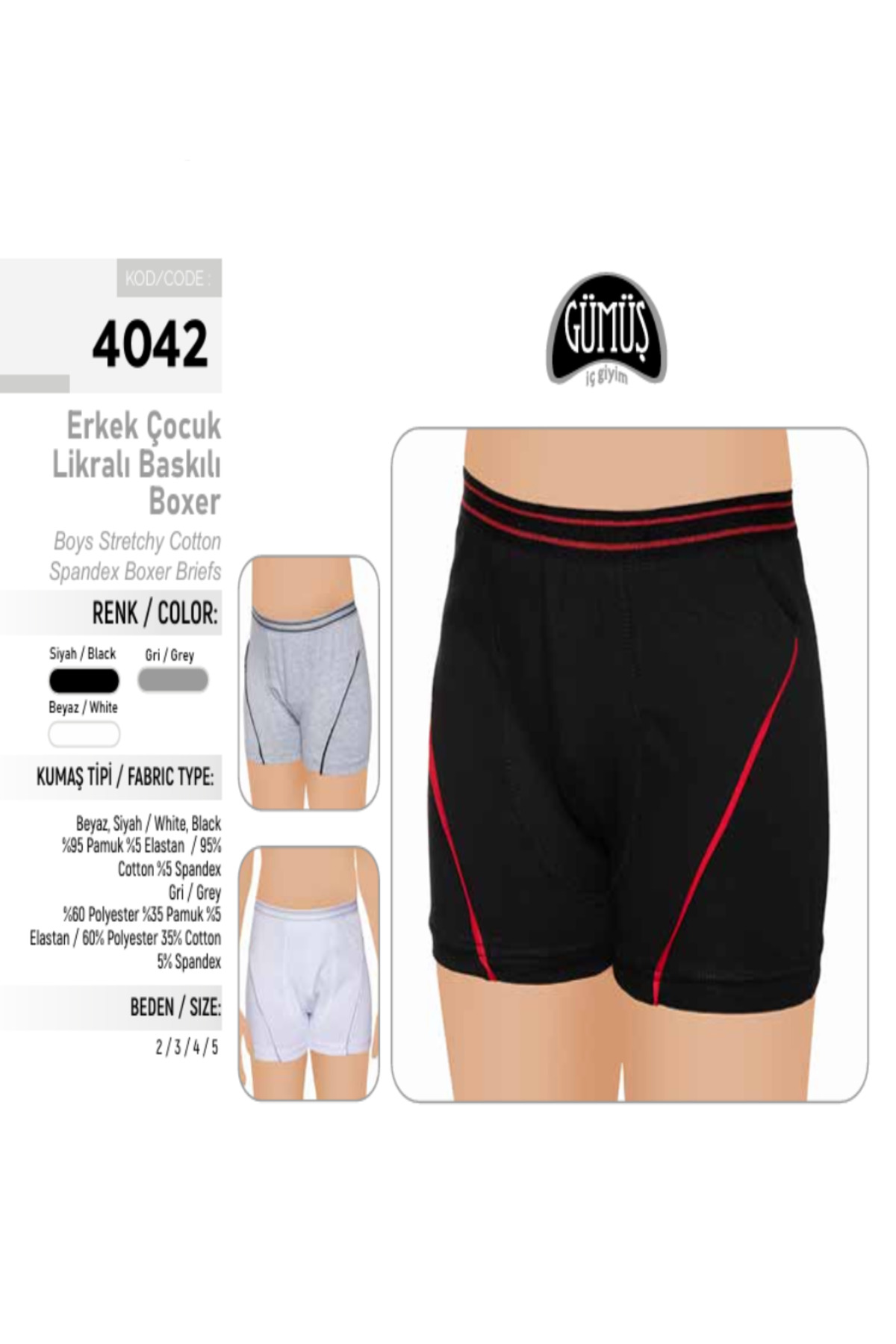 İç Giyim (6 ADET) GÜMÜŞ Erkek Çocuk Likralı Boxer İç Giyim (6 ADET) GÜMÜŞ Erkek Çocuk Likralı Boxer