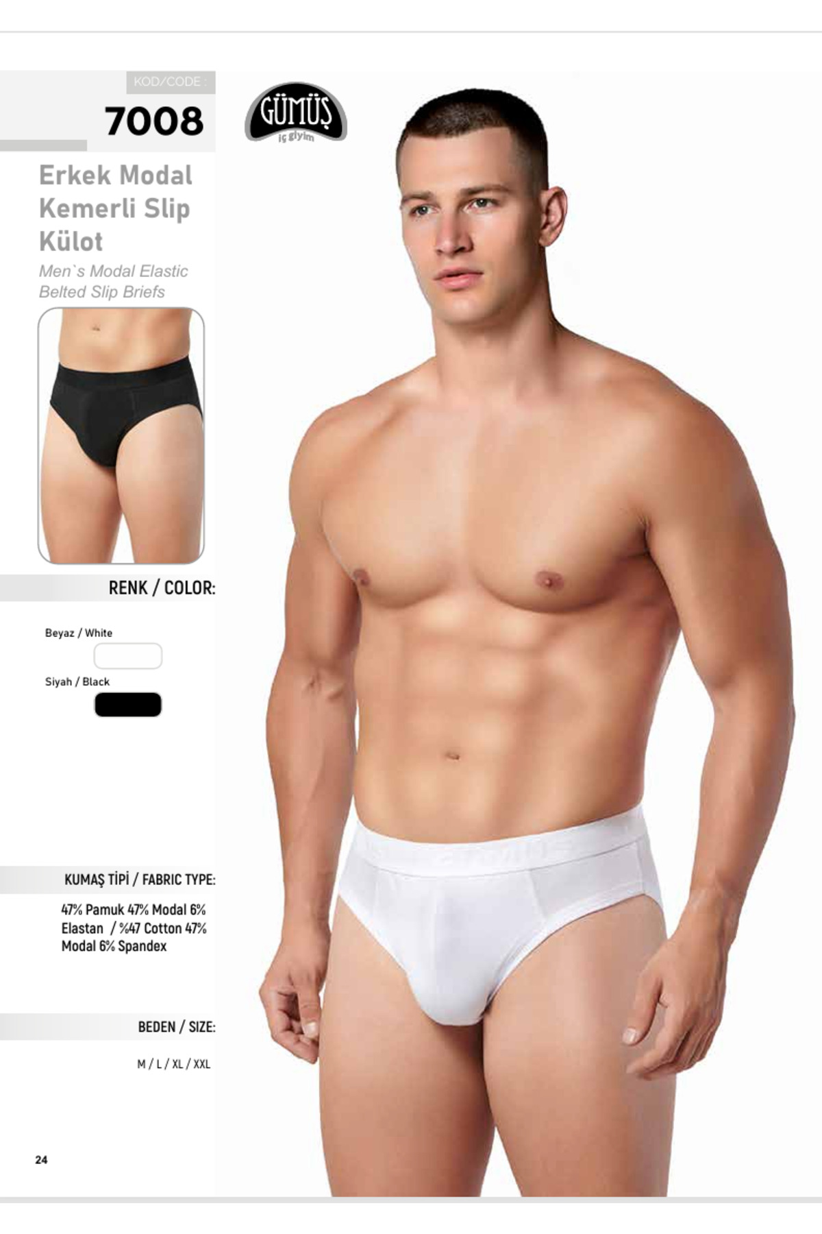 İç Giyim (6 Adet) GÜMÜŞ Erkek Modal Kemerli Slip