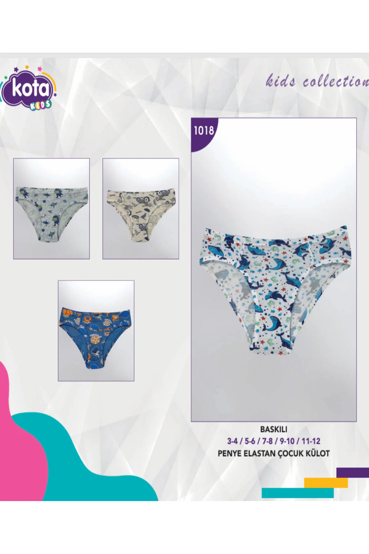 İç Giyim (6 ADET) KOTA ERKEK ÇOCUK BASKILI LİKRALI SLİP