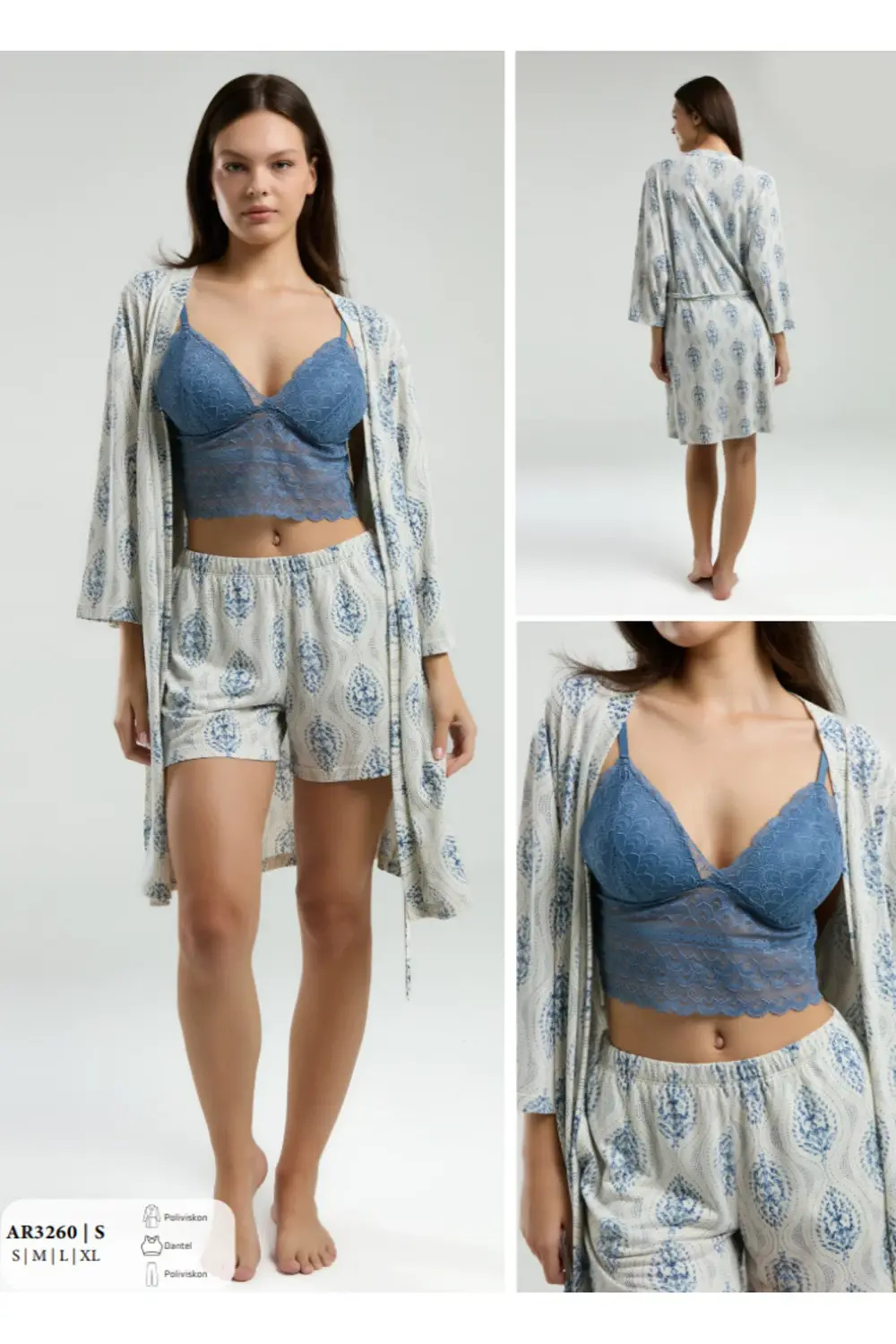 İç Giyim ARNETTA 3'lü Şort Pijama Takımı Büyük Bedenli