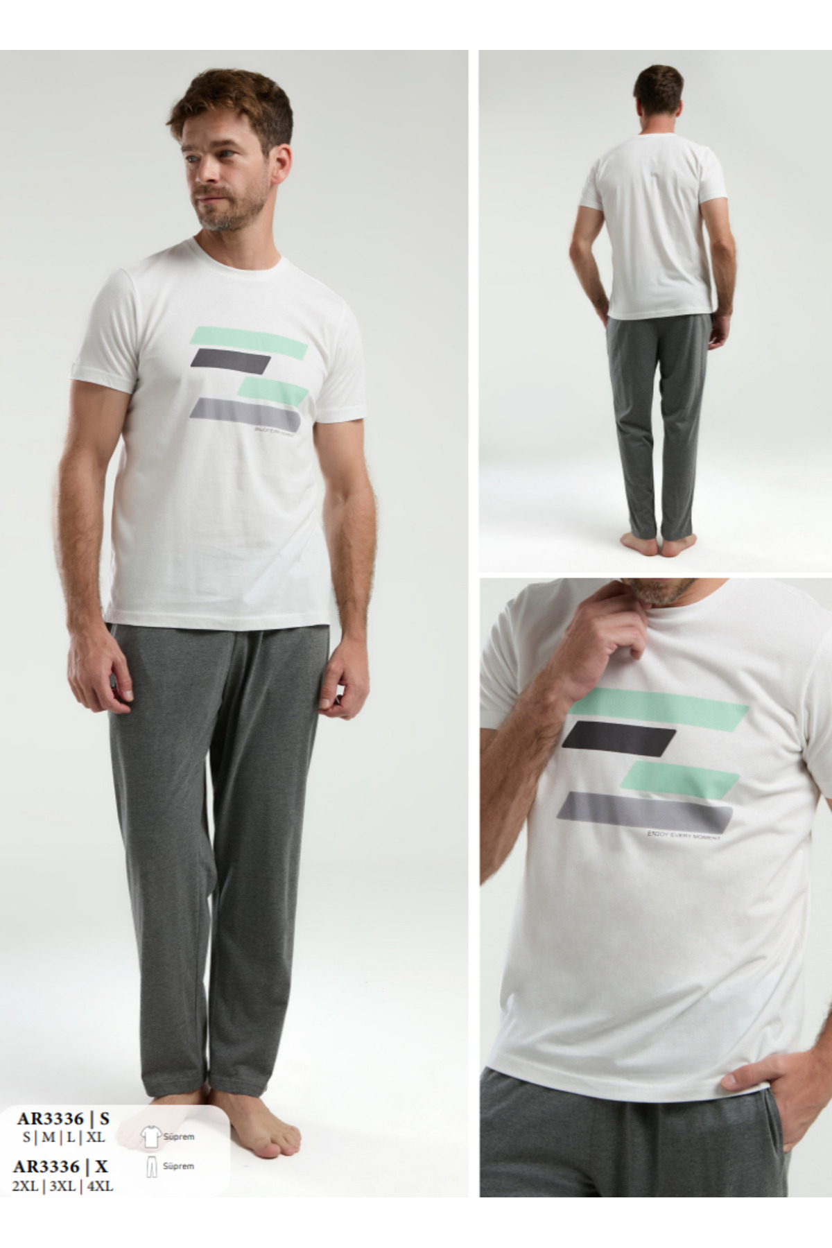 İç Giyim ARNETTA Kısa Kol Oval Yaka Desenli Süprem Pijama Takımı