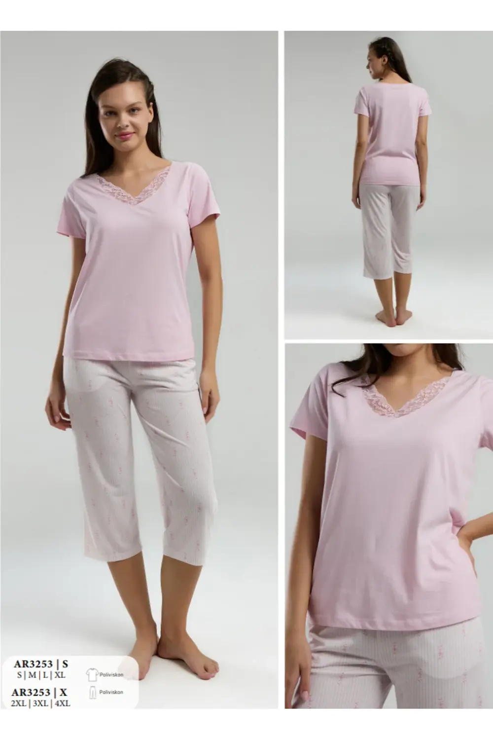 İç Giyim ARNETTA Kısa Kol İkili Kapri Pijama Takımı Büyük Bedenli