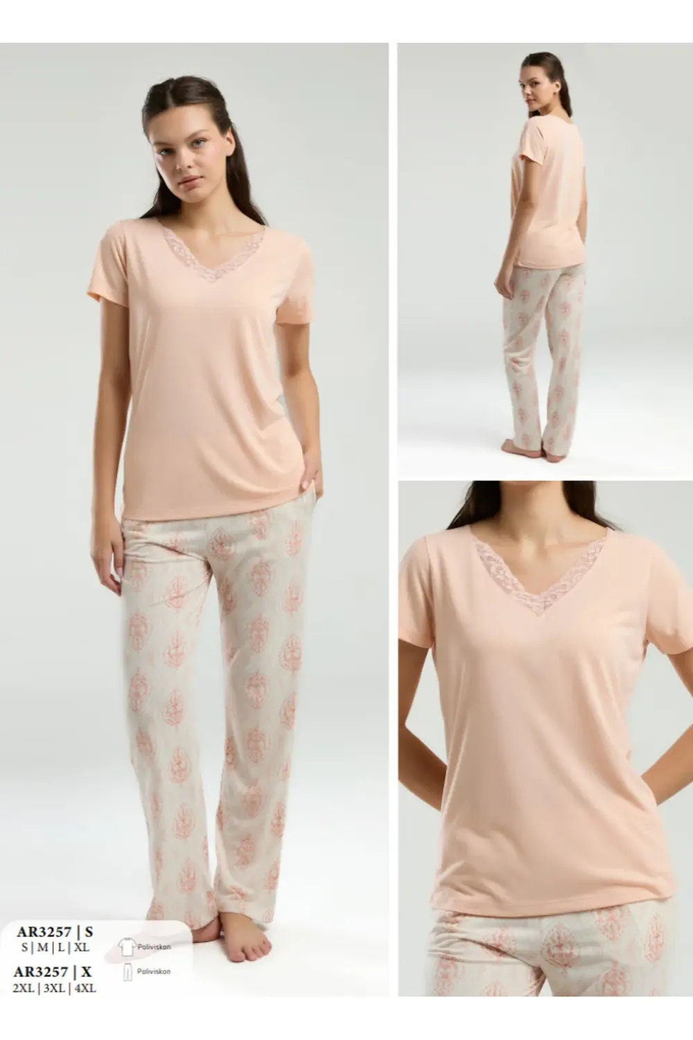 İç Giyim ARNETTA Kısa Kol İkili Pijama Takımı Büyük Bedenli