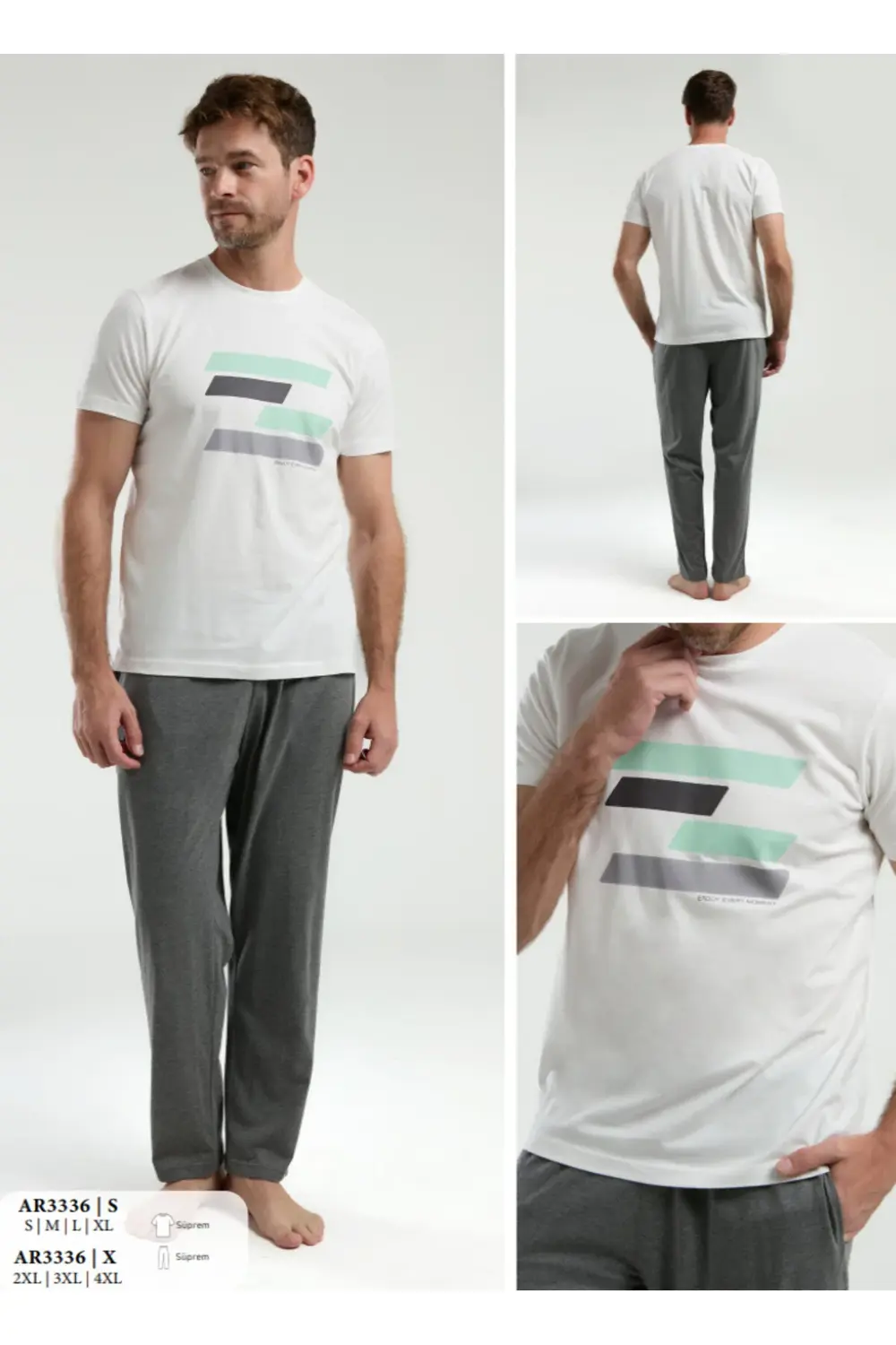 İç Giyim ARNETTA Kısa Kol Oval Yaka Desenli Süprem Pijama Takımı