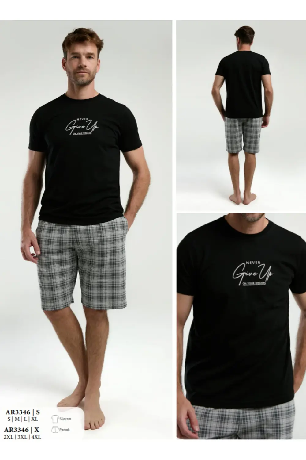 İç Giyim ARNETTA Kısa Kol Oval Yaka Şortlu Desenli Süprem Pijama