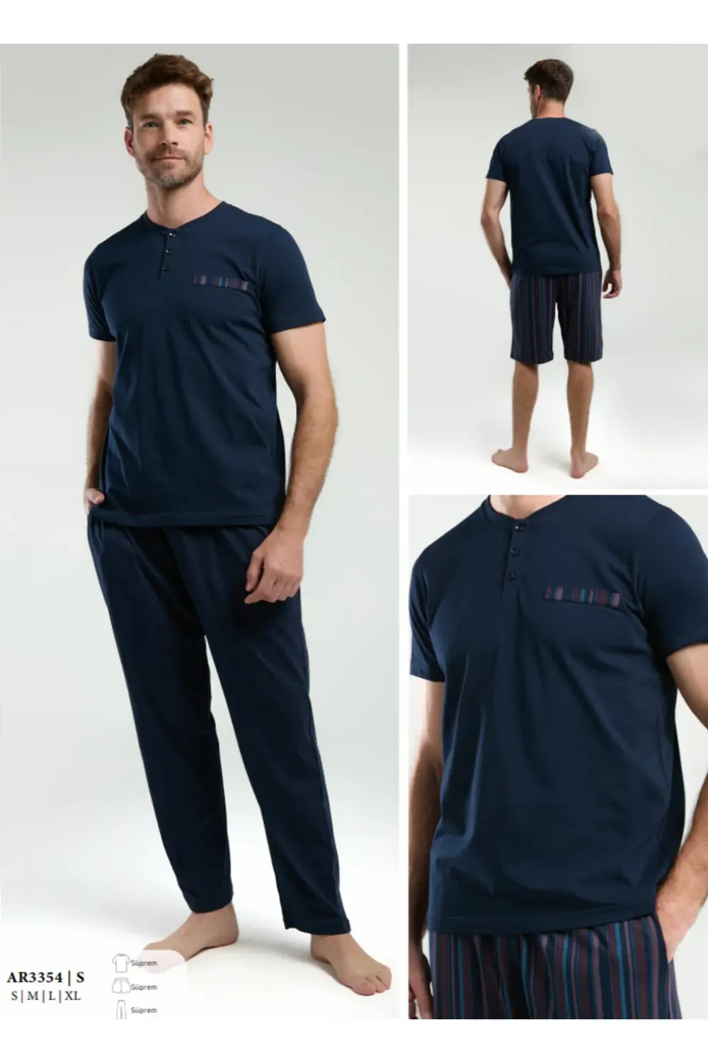 İç Giyim ARNETTA Süprem T-shirt-Şort-Pantalon 3'lü Pijama Takımı