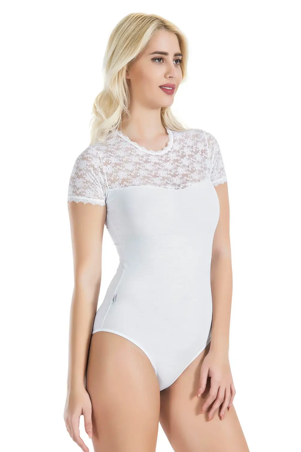 İç Giyim Derya Kurşun Dantel İşlemeli Yarım Kol Oval Yaka Çıt Çıt