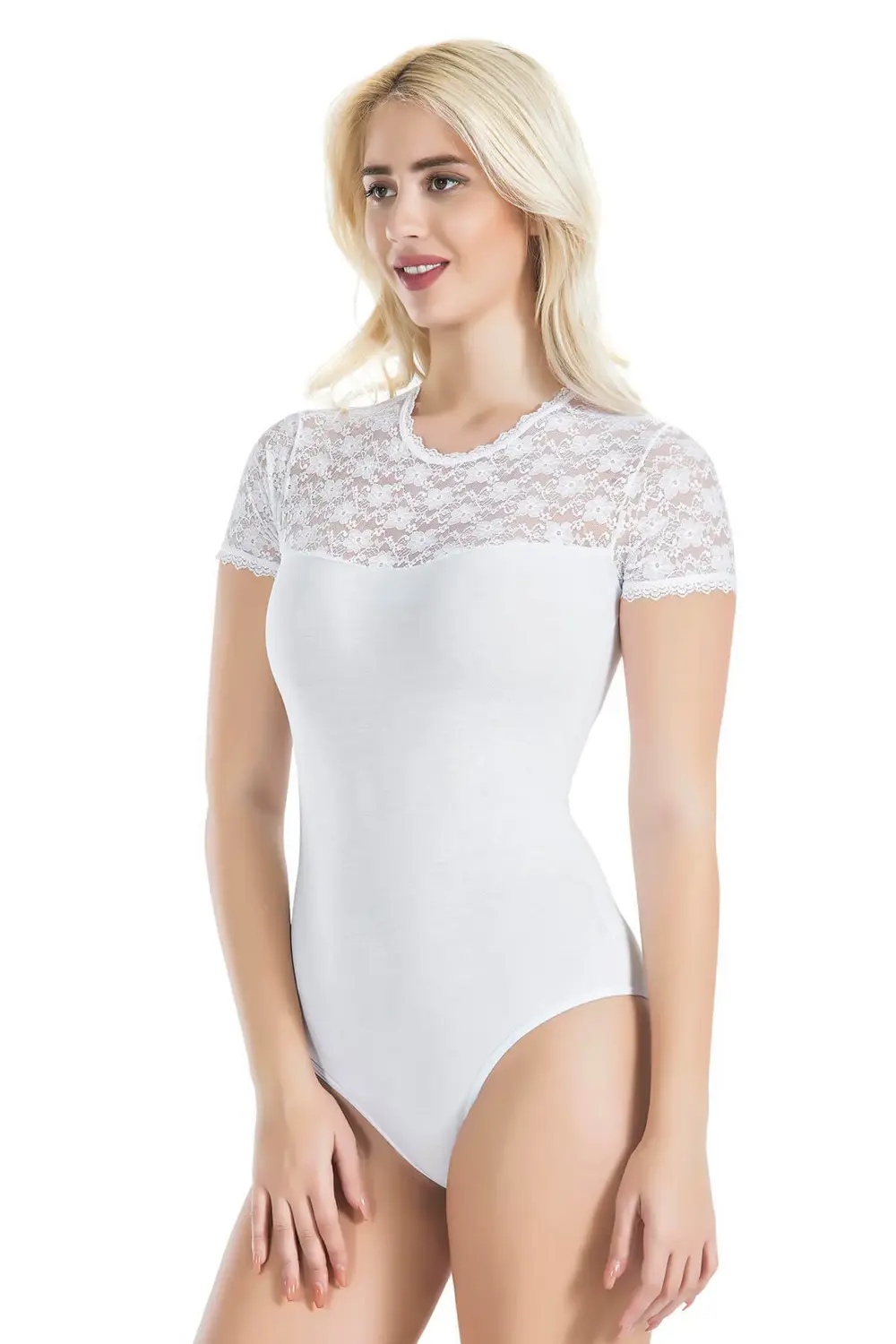 İç Giyim Derya Kurşun Dantel İşlemeli Yarım Kol Oval Yaka Çıt Çıt