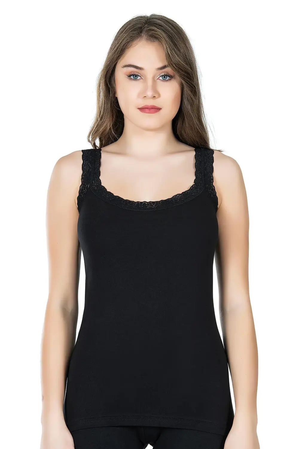 İç Giyim Derya Kurşun Kalın Askılı Kenarları Dantel İşlemeli Atle