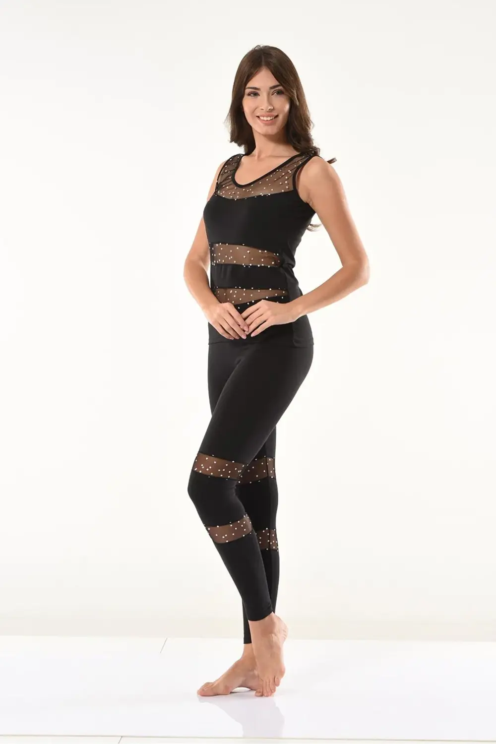 İç Giyim Derya Kurşun Transparan Tül Detaylı Büstiyer Tayt Takım