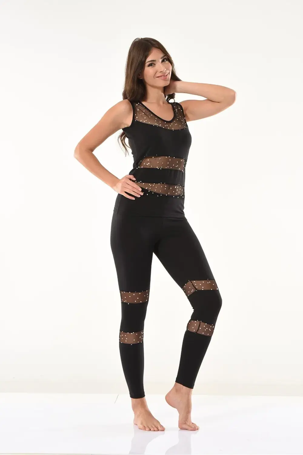 İç Giyim Derya Kurşun Transparan Tül Detaylı Büstiyer Tayt Takım