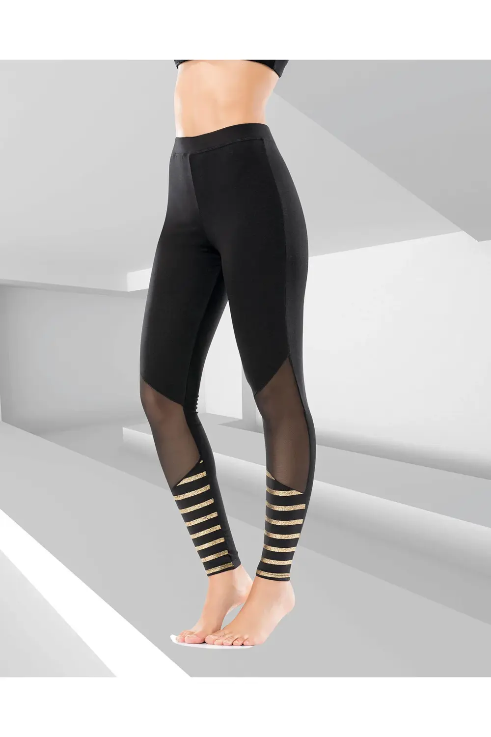 İç Giyim Derya Kurşun Yüksek Transparan Parçalı Sporcu Tayt