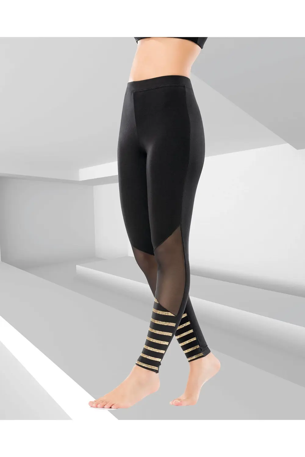 İç Giyim Derya Kurşun Yüksek Transparan Parçalı Sporcu Tayt