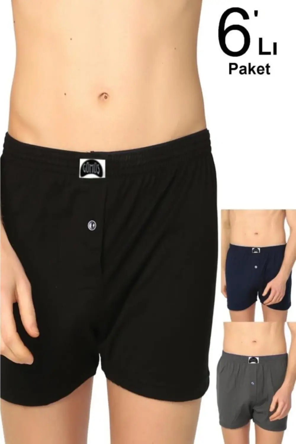 Iç Giyim Düğmeli Erkek Boxer 6 Lı Paket