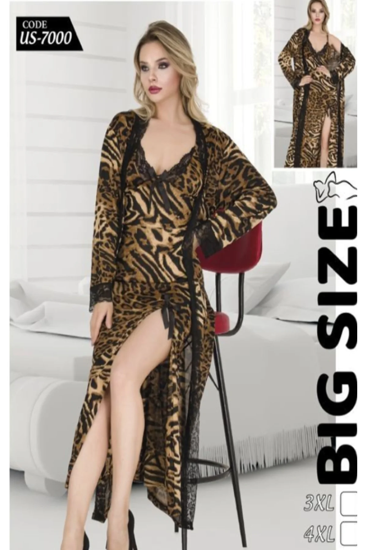 İç Giyim İZABEL Büyük Beden Uzun Gecelik Takım