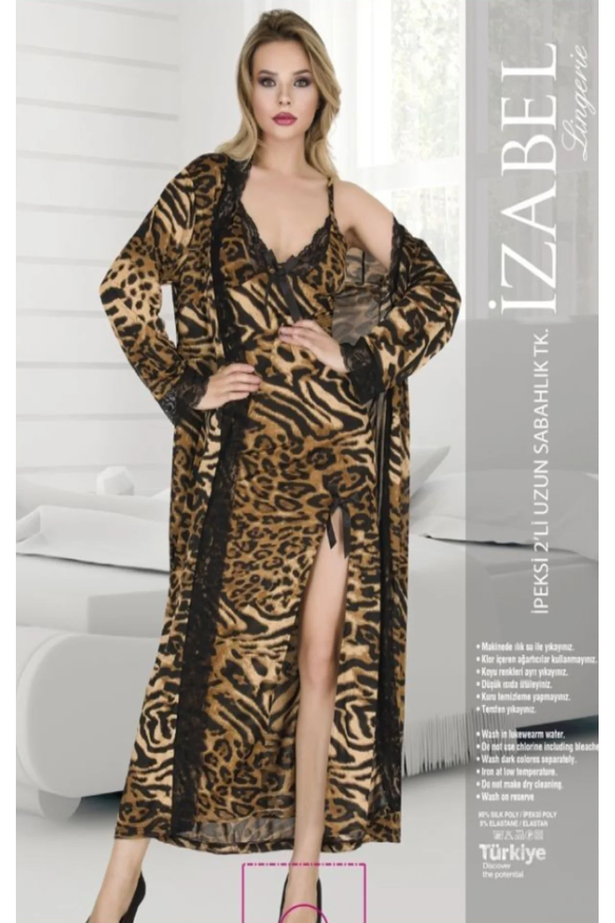 İç Giyim İZABEL Büyük Beden Uzun Gecelik Takım