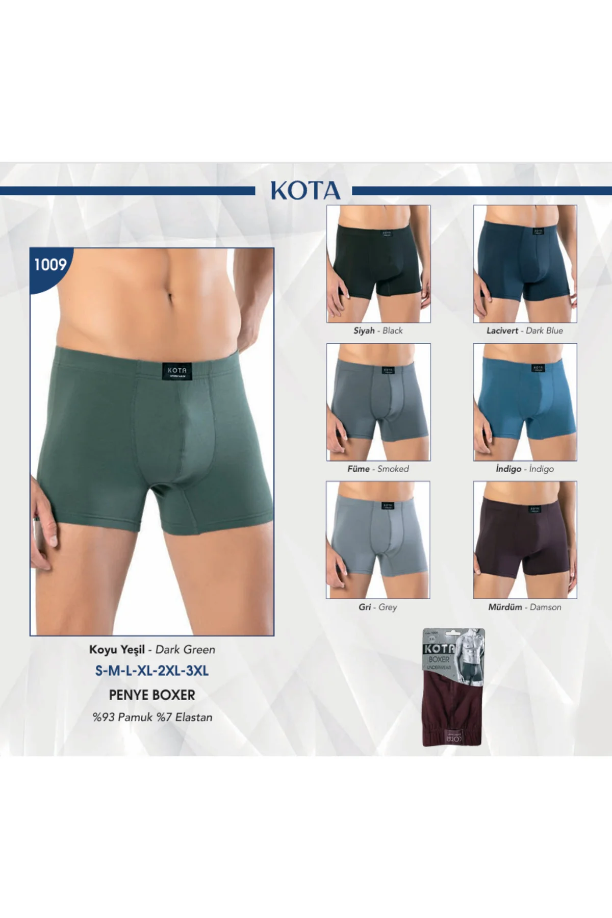 İç Giyim KOTA (6 ADET) ERKEK PENYE BELİ KATLAMA LİKRALI BOXER