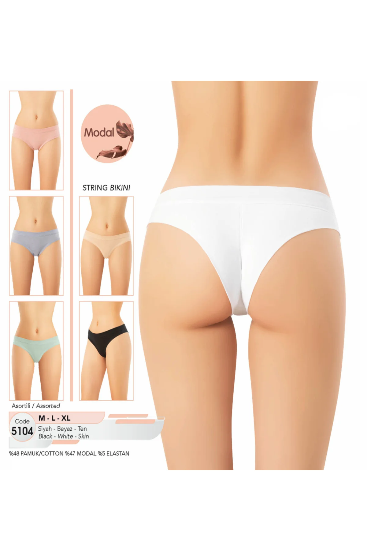 İç Giyim KOTA Modal Kumaş (6 adet) String Bikini RENKLİ PAKET Külot