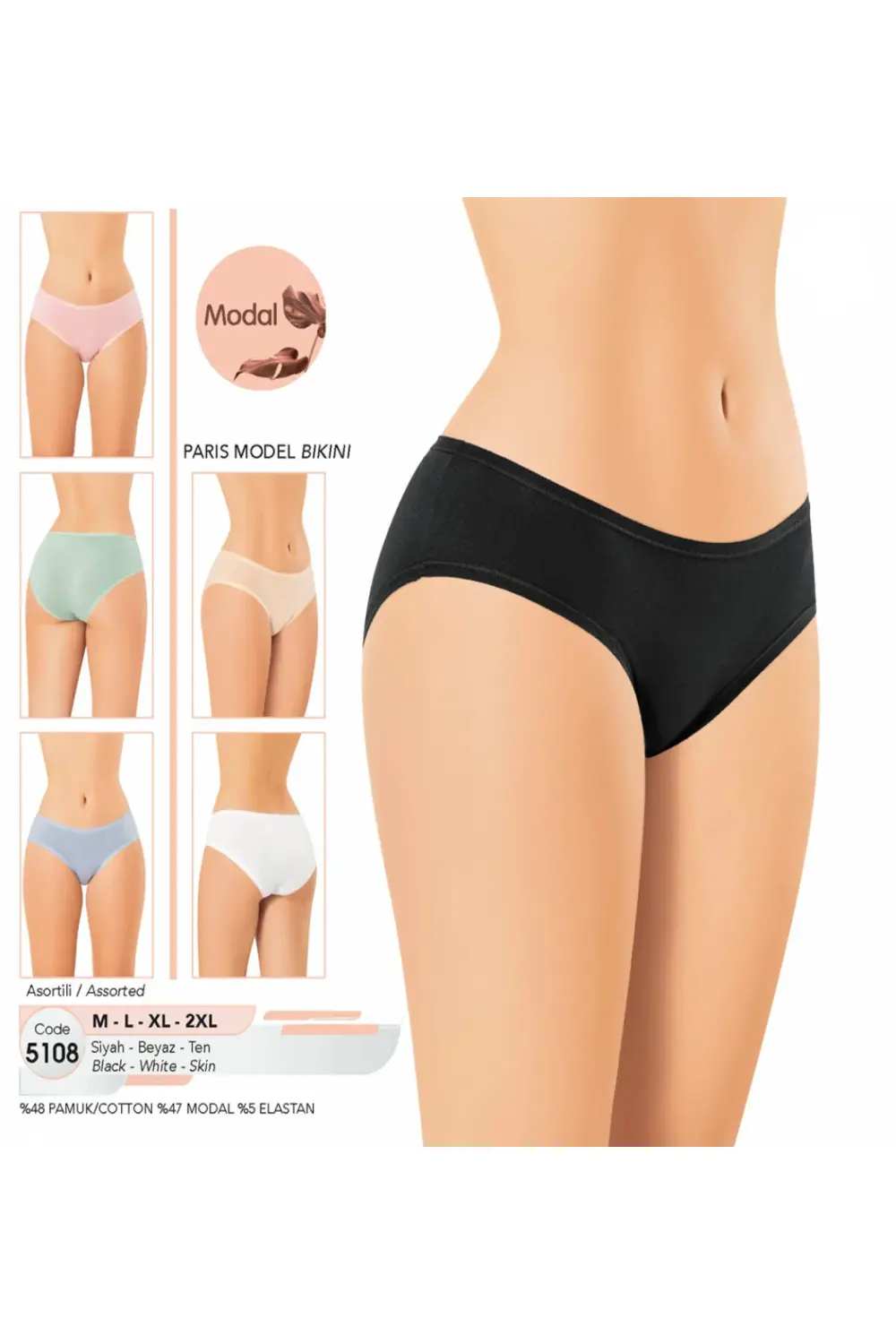 İç Giyim KOTA Modal Kumaş (6 adet) Bikini Külot ASORTİLİ PAKET