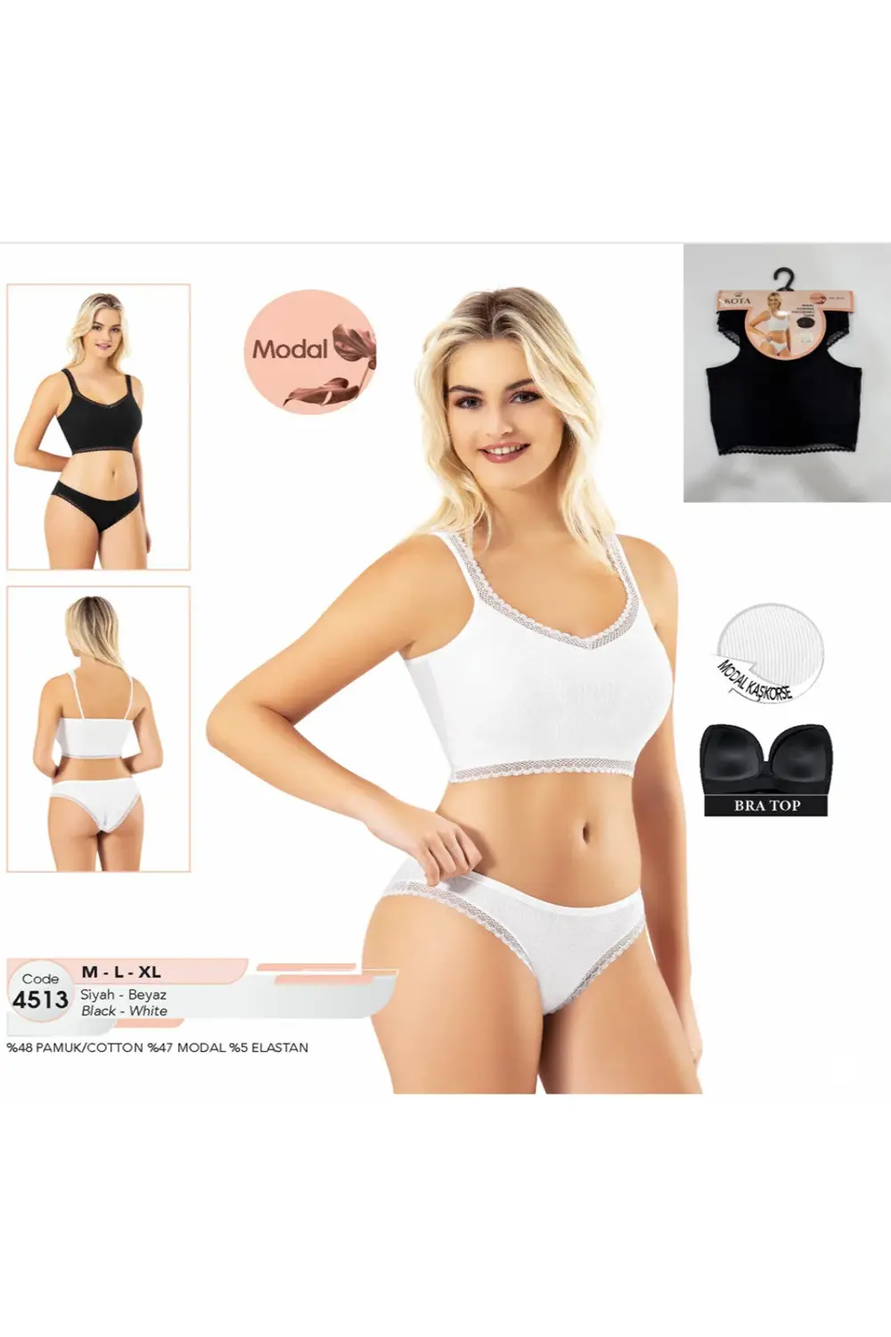 İç Giyim KOTA Modal Kumaş Dantel Lastik Kenarlı İkili Takım