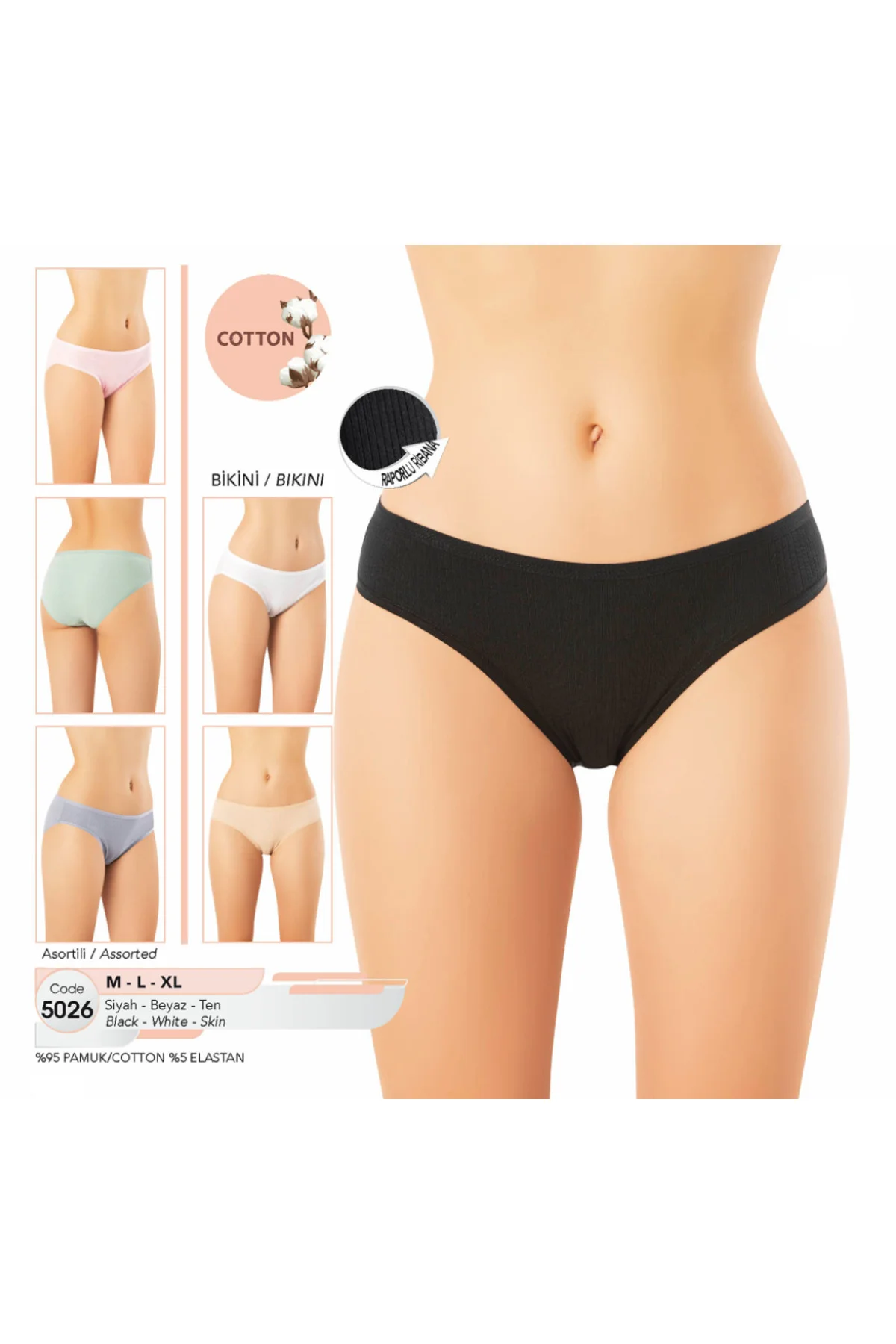İç Giyim KOTA Pamuk&Likra Roparlu Ribana (6 adet) Bikini Külot