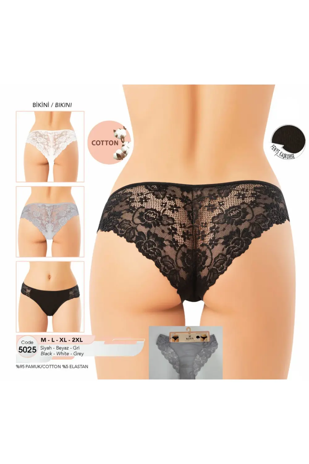 İç Giyim KOTA Pamuk&Likra Arkası Dantel Önü Kaşkorse (6 adet) Bik