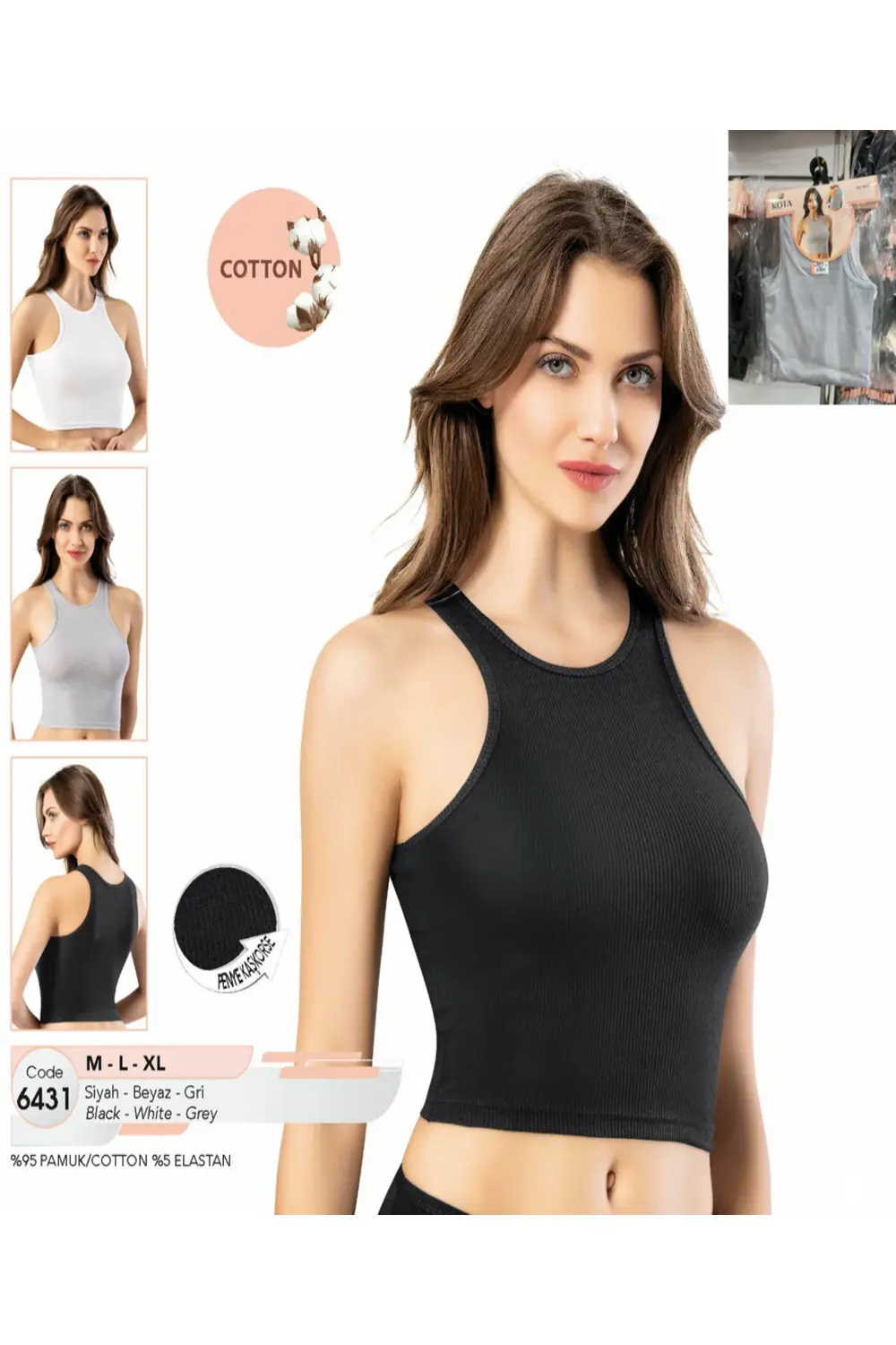 İç Giyim KOTA Pamuk&Likra Kumaş Halter Kesim Kaşkorse Atlet