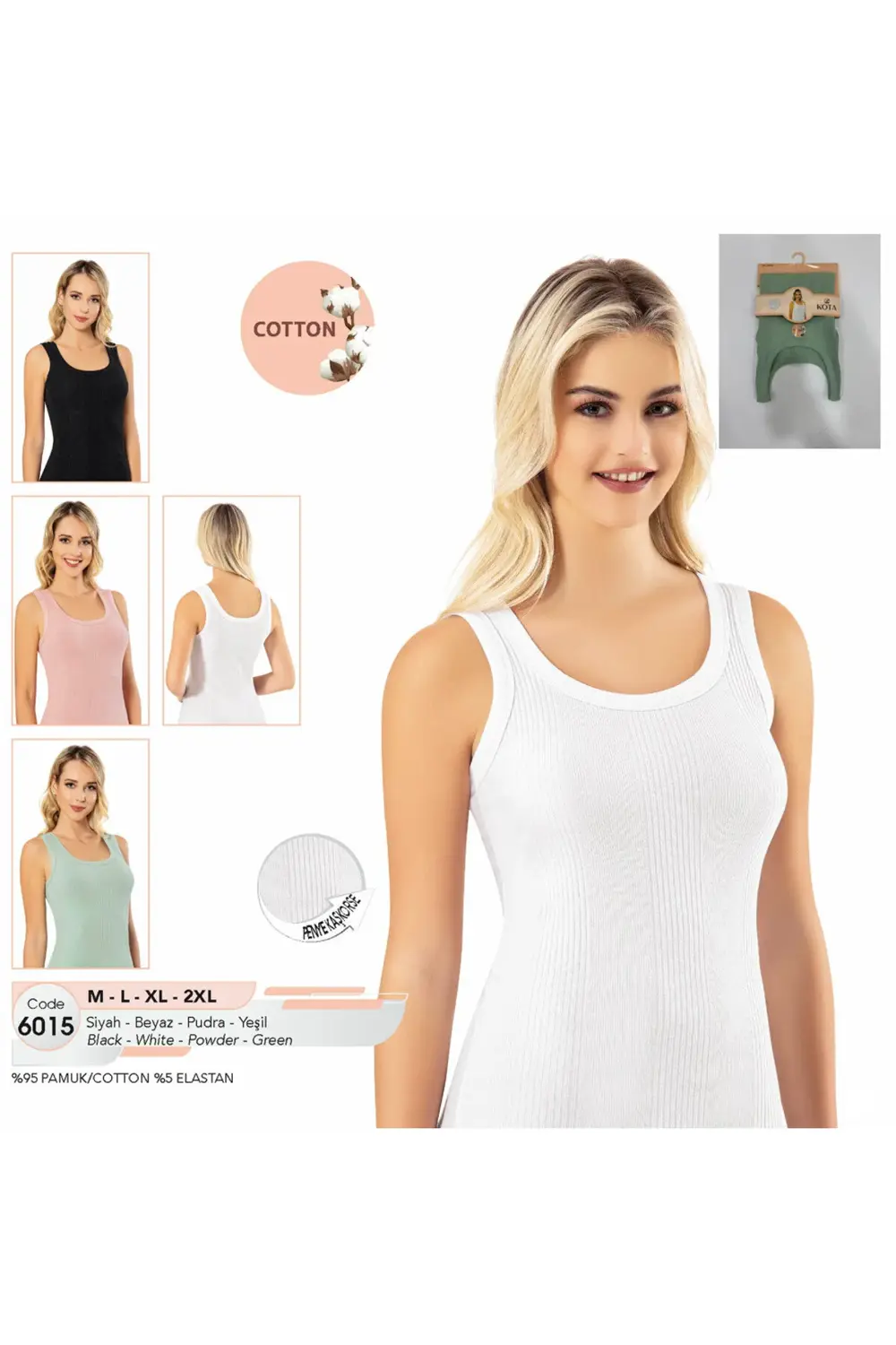 İç Giyim KOTA Pamuk&Likra Kumaş Kalın Askılı Kaşkorse Atlet