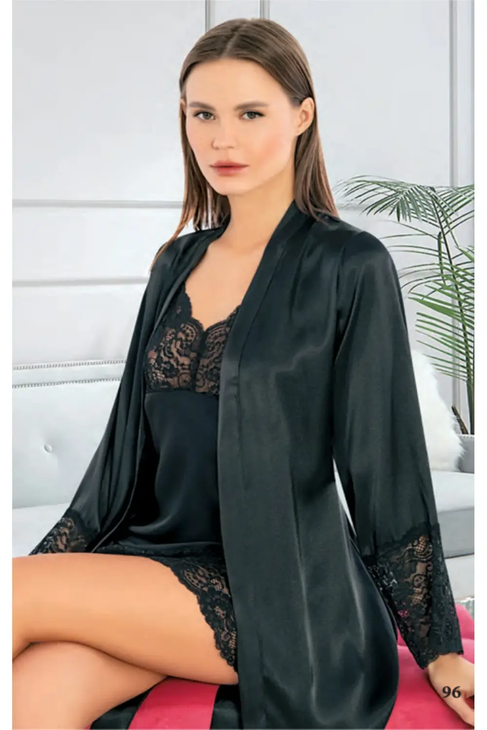 İç Giyim MİSS LARİS İkili Saten Gecelik Sabahlık Takımı Çeyizlik