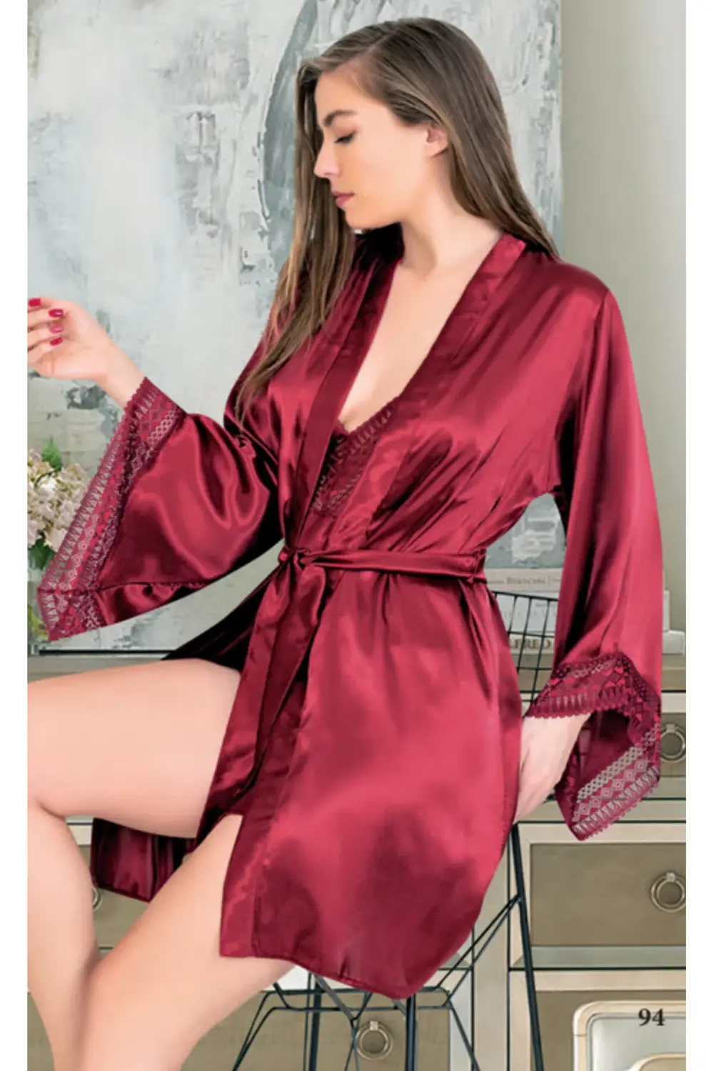 İç Giyim MİSS LARİS İkili Saten Gecelik Sabahlık Takımı Çeyizlik