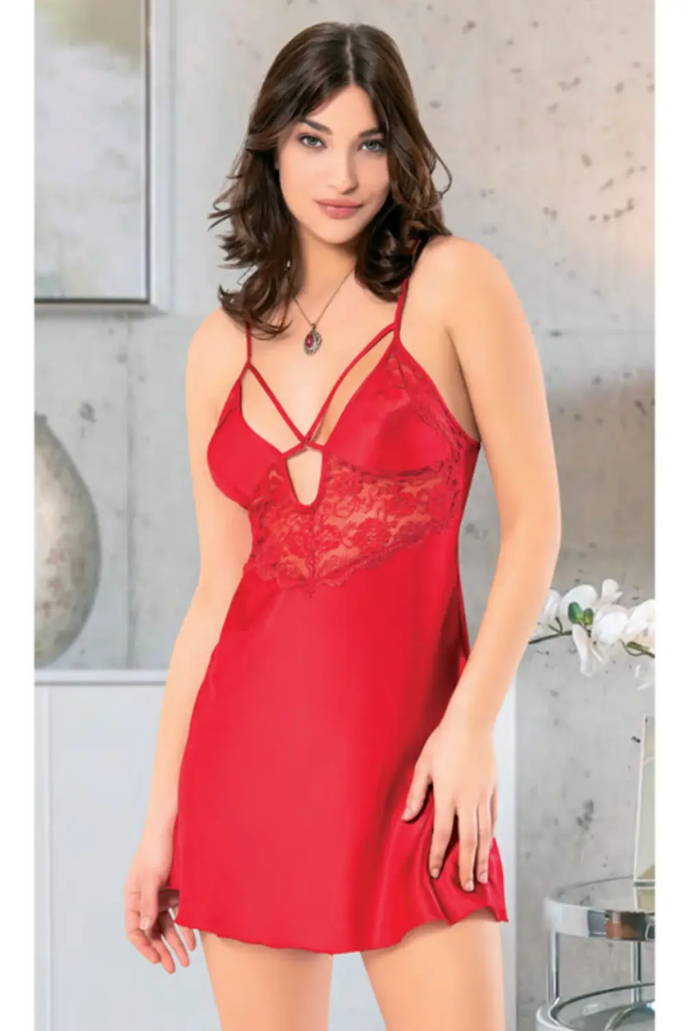 İç Giyim MİSS LARİS İnce Askılı Şık Saten Gecelik