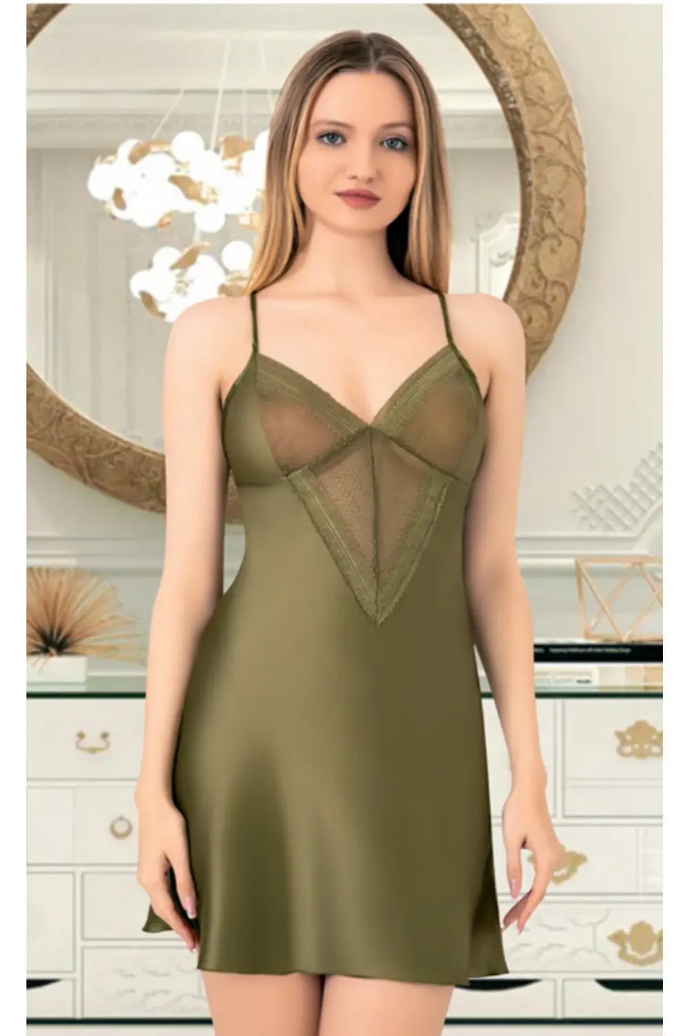 İç Giyim MİSS LARİS İnce Askılı Şık Saten Gecelik