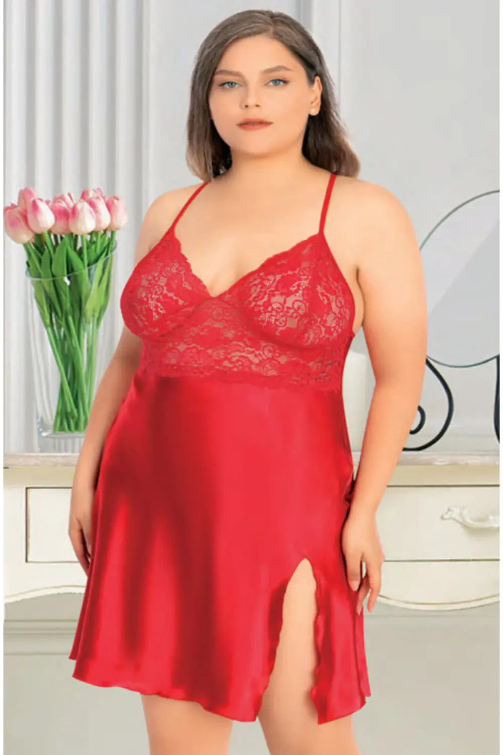 İç Giyim MİSS LARİS Saten Büyük Beden Gecelik