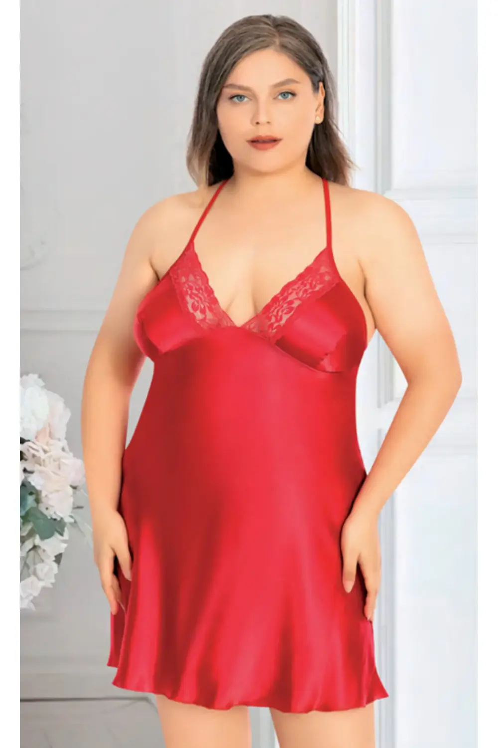 İç Giyim MİSS LARİS Saten Büyük Beden Gecelik