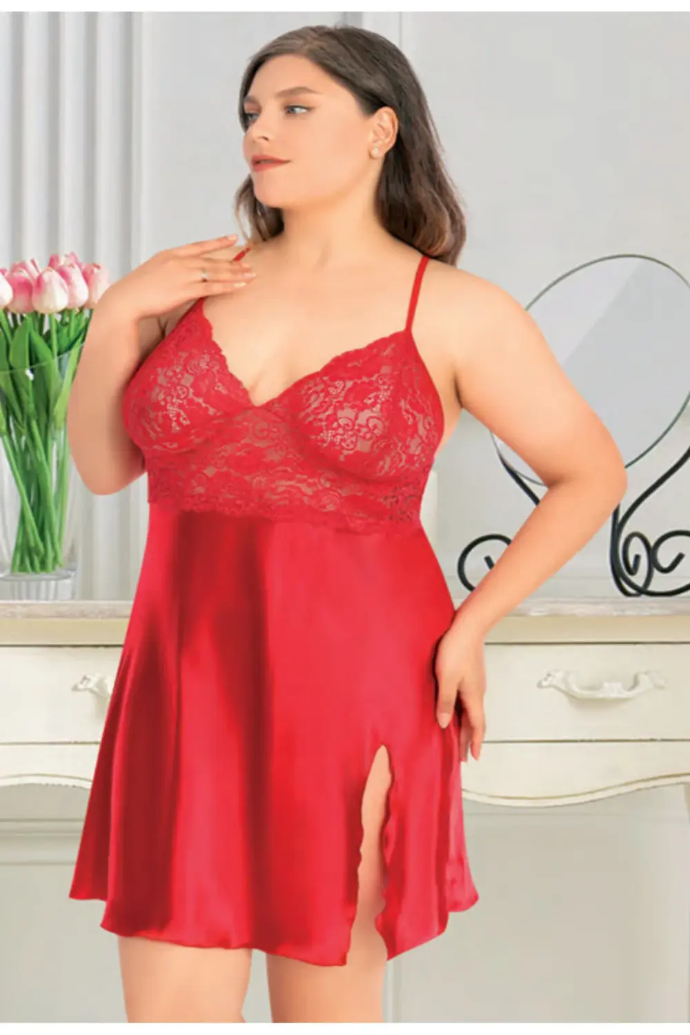 İç Giyim MİSS LARİS Saten Büyük Beden Gecelik