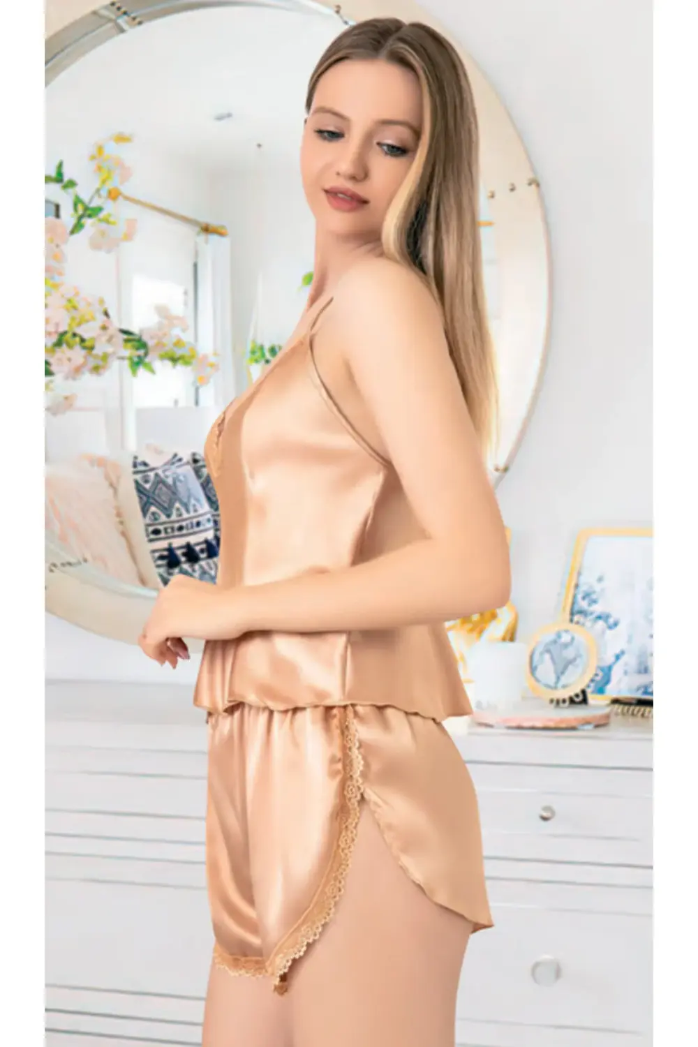 İç Giyim MİSS LARİS Saten Şortlu Gecelik Takım