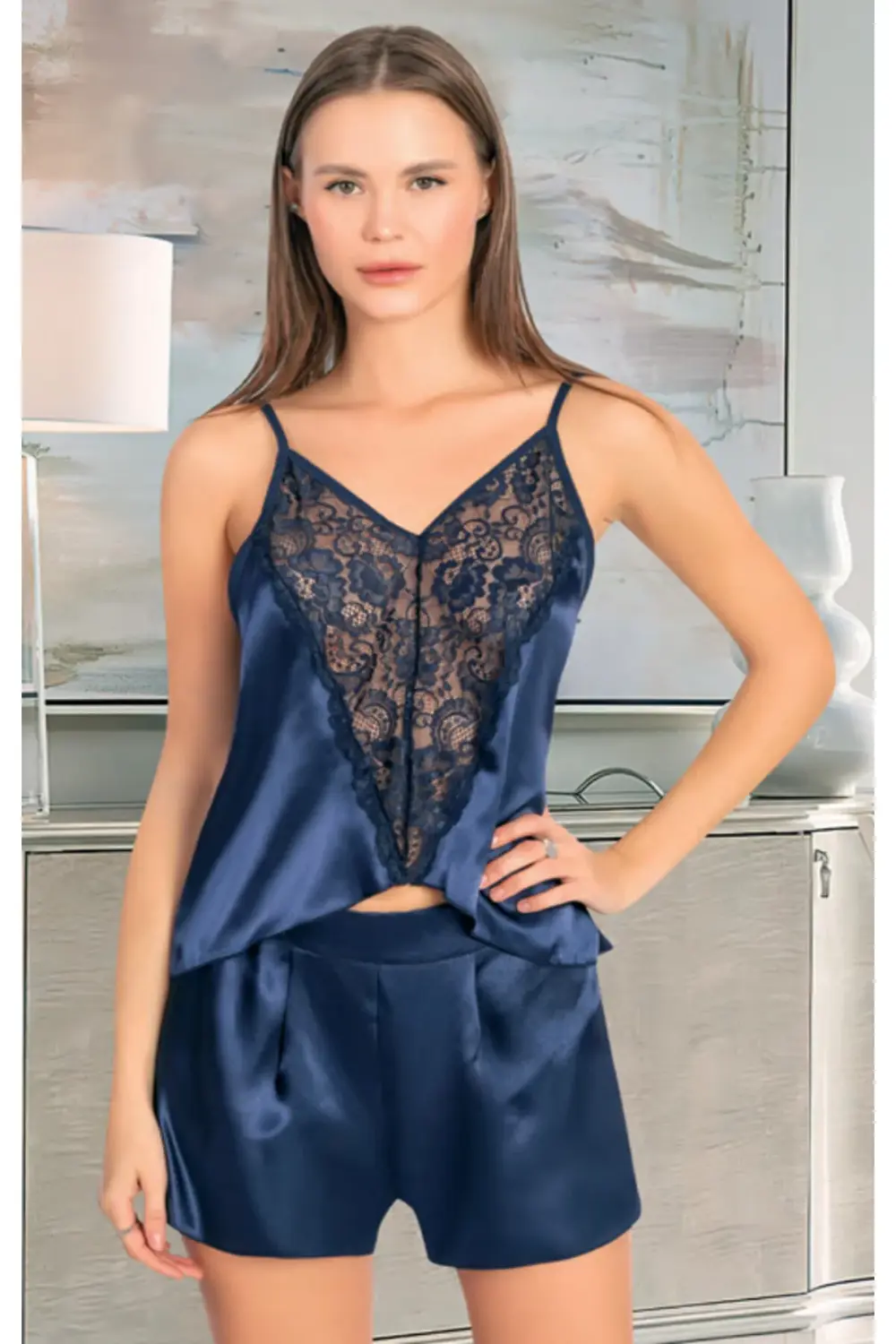 İç Giyim MİSS LARİS Saten Şortlu Gecelik Takım