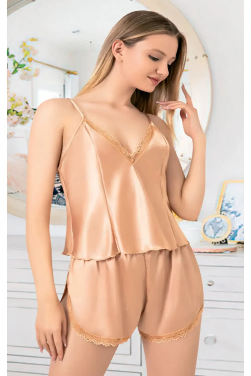 İç Giyim MİSS LARİS Saten Şortlu Gecelik Takım