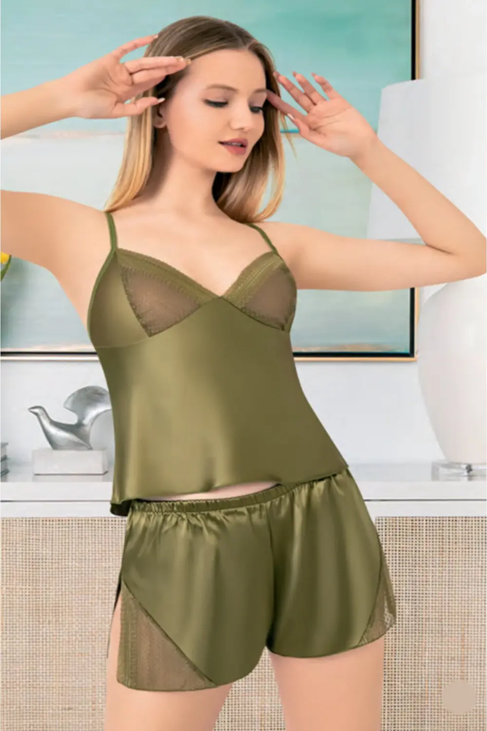 İç Giyim MİSS LARİS Saten Şortlu Gecelik Takım