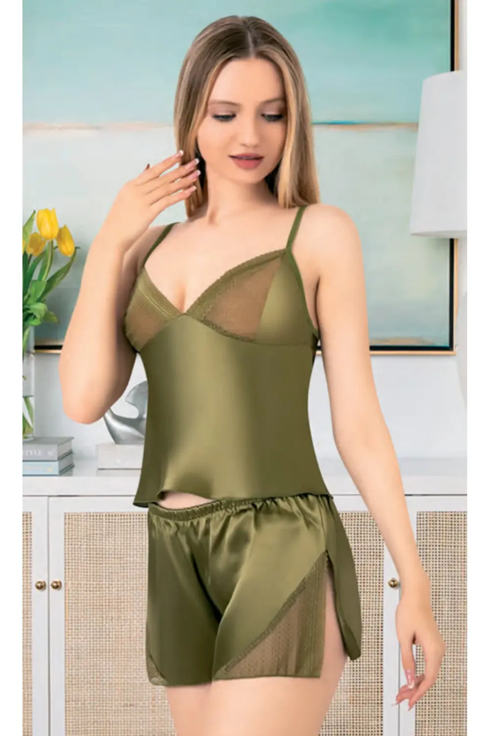 İç Giyim MİSS LARİS Saten Şortlu Gecelik Takım