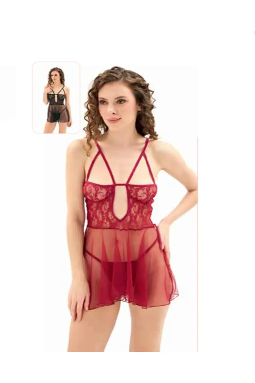 iç giyim MOONGİRL Fantezi Şeffaf İşlemeli Tül Gecelik