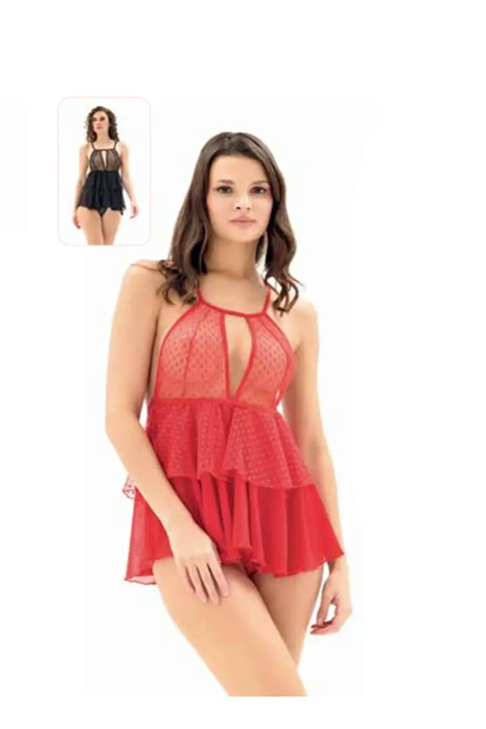 iç giyim MOONGİRL Fantezi Transparan İşlemeli Tül Gecelik